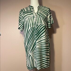 Green Palm Print Swim Cover Up Tunic XS Tropical Beach Resort